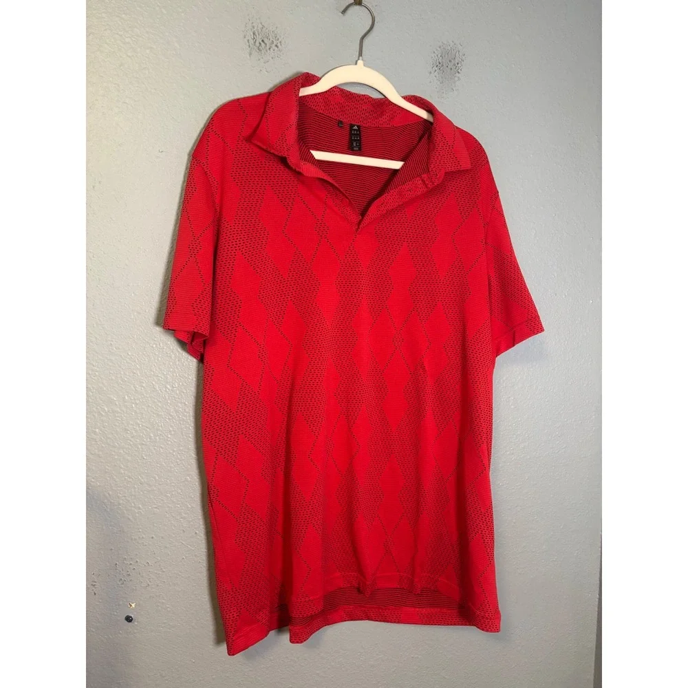 Adidas Mens Ultimate365 Micro Texture Polo Shirt Red Argyle Size 2XL